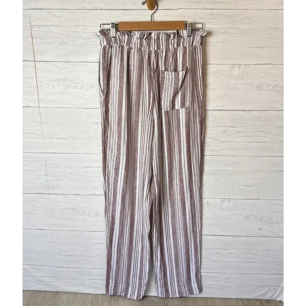 Lemlem by Liya Kebede X H&M Pants Womens Size Small 100% Linen Striped Paperbag